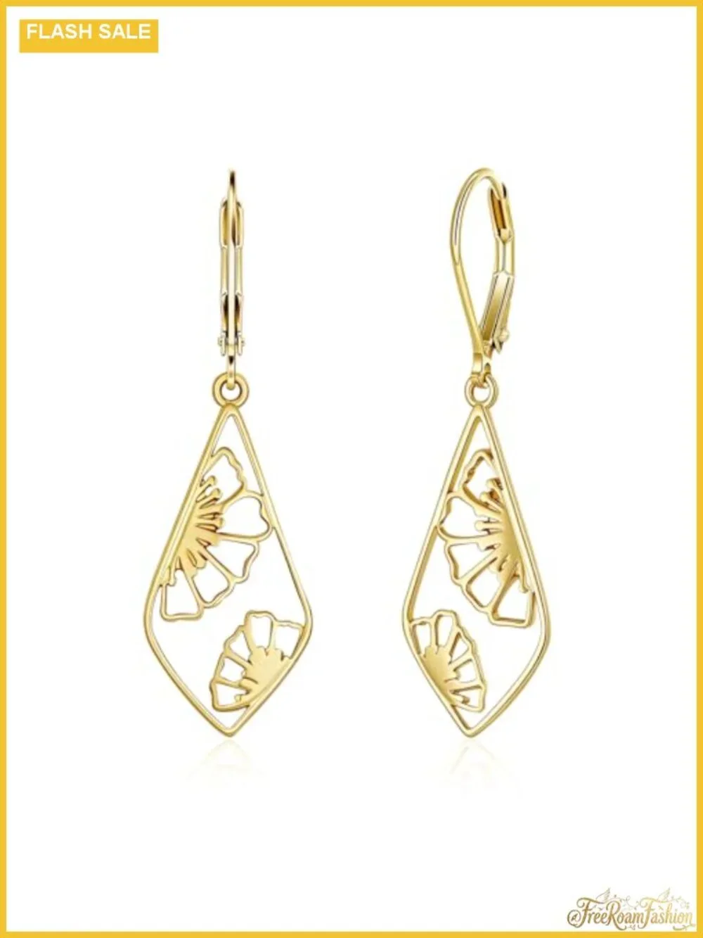 14K Gold Plated Filigree Flower Dangle Earrings Leverback Drop